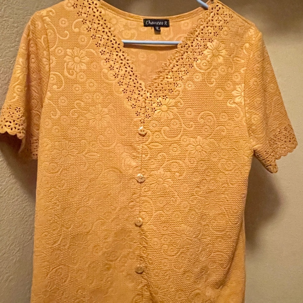 Yellow embossed button-up blouse